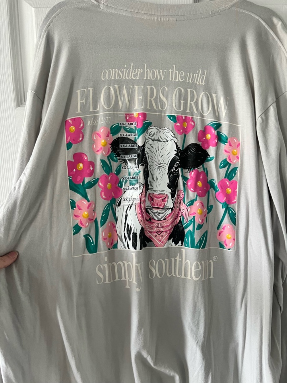 Simply Southern Light Gray Tee with Black Cow-Print Bow